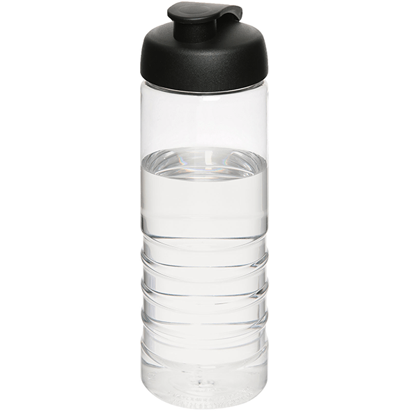 Bottiglia sportiva da 750 ml con coperchio aperto e chiuso 